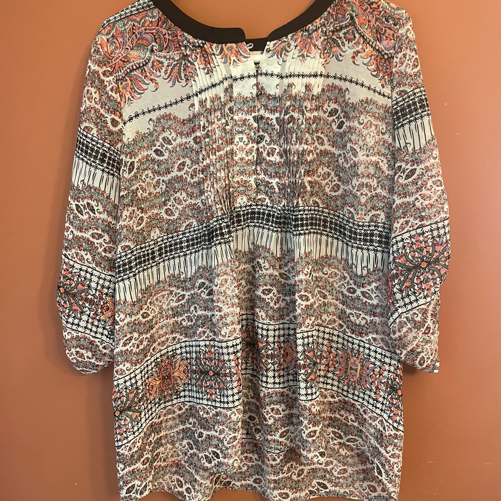 Women's Paisley Print Top- Pale Sky Size L